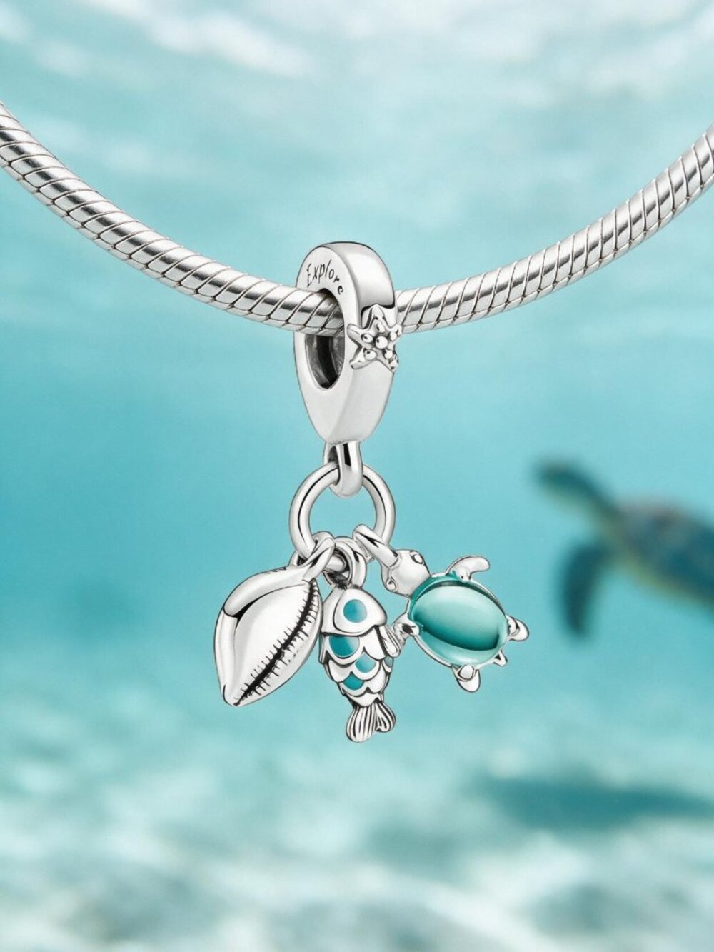 Fish, Sea Turtle & Conch Triple Dangle Charm